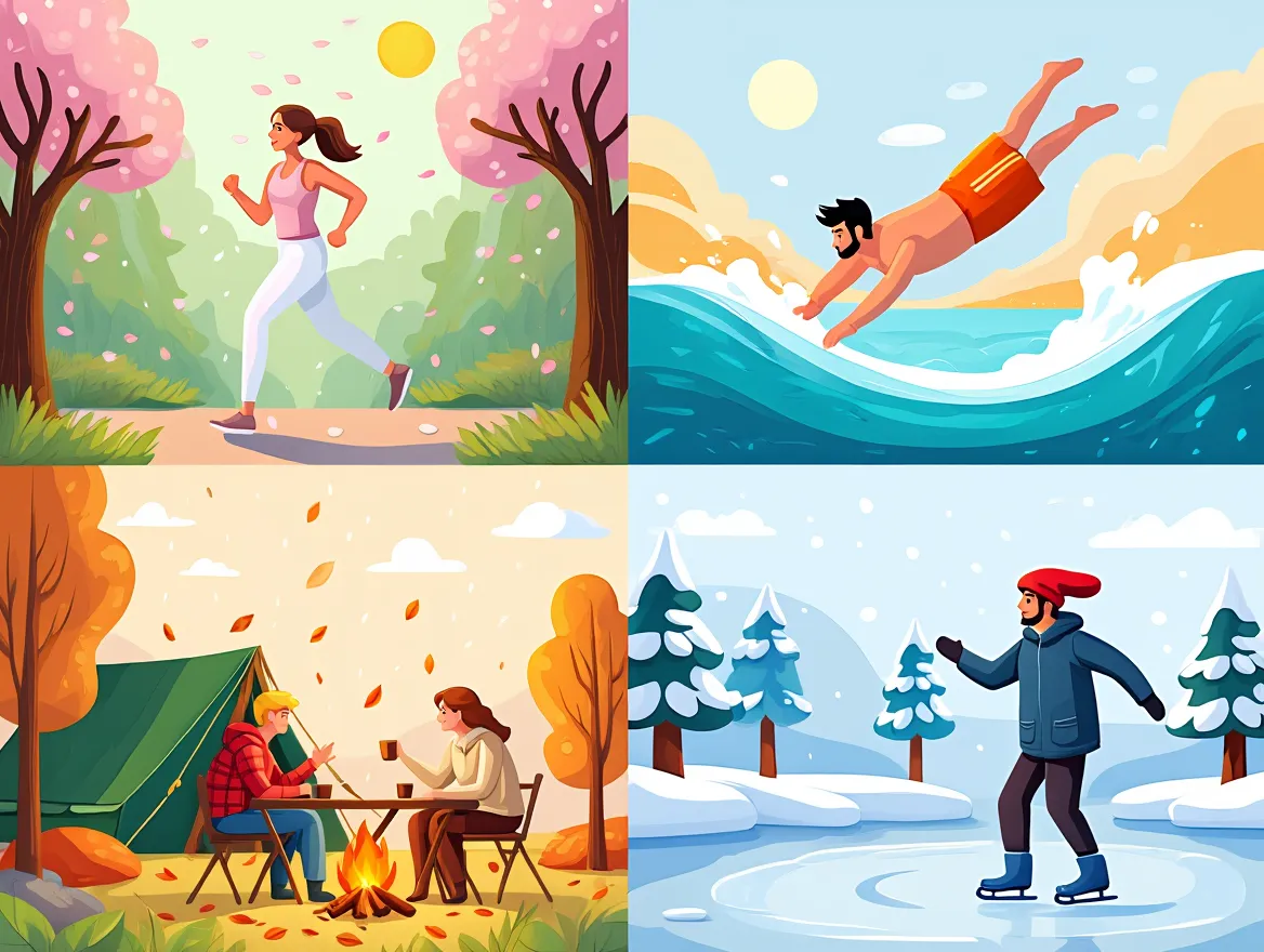Illustration showing seasonal lifestyle adjustments for year-round well-being